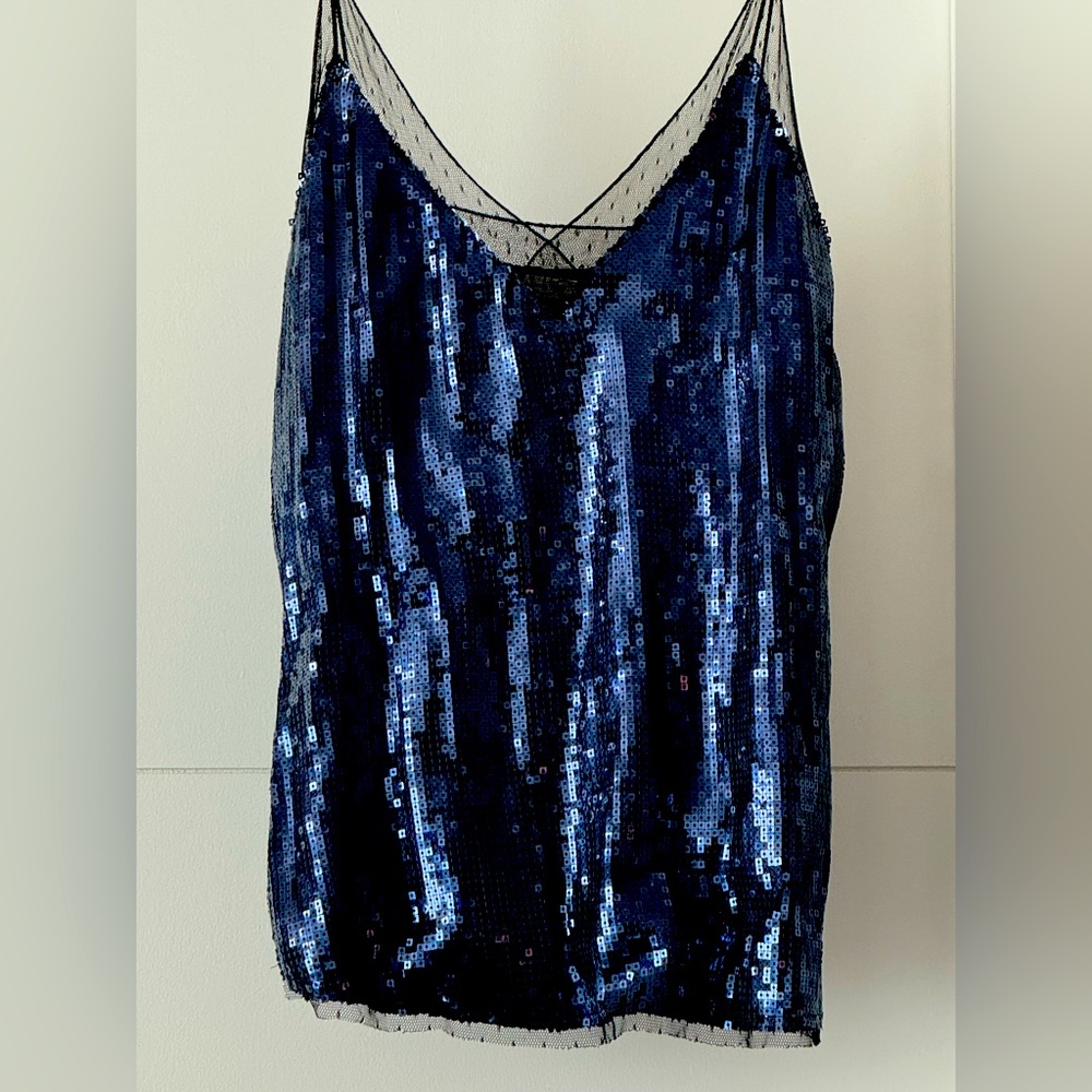 Navy sequined free people top- great for a fun girls night out!